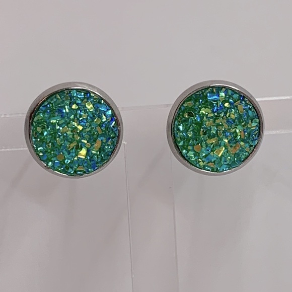 Jewelry - Faux Druzy Stud Stainless Steel Earrings